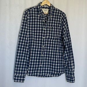 Abercrombie and Fitch Muscle Fit Button Down Shirt Sz M Blue White Check Preppy
